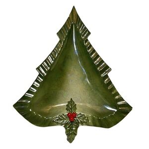 Vintage Norcrest Christmas Tree Holly Tray Candy Dish‎ Decor 50s Japan MCM Green